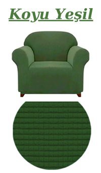 E Bahar Polyester Likralı Jakarlı Süngersiz Armürlü Giydirmeli Yeşil Tekli Koltuk Örtüsü 180x230 cm