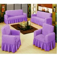 Elgeyar Pamuklu - Polyester Bürümcük Jakarlı Süngersiz Armürlü Giydirmeli Mor Yedili Koltuk Örtüsü 183x230 cm