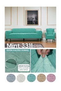 Seltenet Pamuklu - Polyester Likralı Jakarlı Süngersiz Çiçek Desenli Giydirmeli Su Geçirmez Yeşil Tekli Koltuk Örtüsü 230x180 cm