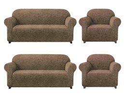 Karahanlı Polyester Jakarlı Süngersiz Mermer Desenli Giydirmeli Kahverengi Dörtlü Koltuk Örtüsü 180x230 cm