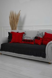 Aisha's Design KO-29 Polyester Örgü Pileli Süngersiz Düz Siyah Tekli Koltuk Örtüsü 90x210 cm