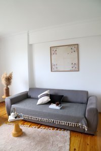 Koza Home Pamuklu - Polyester Saçaklı Süngersiz Çizgili Siyah Tekli Koltuk Örtüsü 115x201 cm
