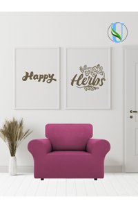 Uy Style Tekstil Polyester Likralı Süngerli Armürlü Giydirmeli Pembe Tekli Koltuk Örtüsü 70x115 cm