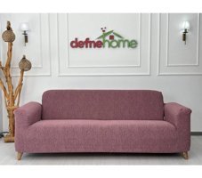 Defne Home Pamuklu - Polyester Likralı Jakarlı Süngersiz Armürlü Giydirmeli Pembe Sekizli Koltuk Örtüsü 220x180 cm