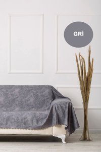 Velerde Home Pamuklu - Polyester Polar Süngersiz Geometrik Desenli Gri Tekli Koltuk Örtüsü 180x300 cm