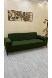 Afd Collection Süngersiz Giydirmeli Lastikli Haki Üçlü Koltuk Örtüsü 60x190 cm