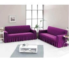 Uy Style Tekstil Likralı Drapeli Süngerli Düz Giydirmeli Mor İkili Koltuk Örtüsü 180x230 cm