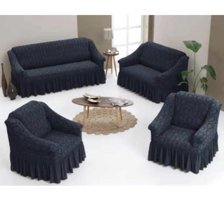 Uytm Pamuklu - Polyester Likralı Drapeli Süngerli Çiçek Desenli Giydirmeli Gri Dörtlü Koltuk Örtüsü 80x120 cm