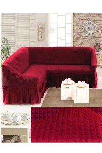 Furkanticaret Polyester Bürümcük Fırfırlı Süngerli Kapitone Giydirmeli Krem L Koltuk Koltuk Örtüsü 180x350 cm