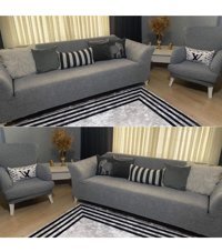 Faiend Polyester Jakarlı Süngersiz Düz Giydirmeli Gri 3-3-1-1 Koltuk Örtüsü 230x180 cm