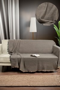 Mariva Home Diamond Pamuklu Saçaklı Süngersiz Geometrik Desenli Bej Tekli Koltuk Örtüsü 170x210 cm