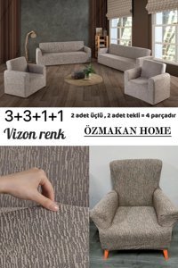 Özmakan Pamuklu - Polyester Likralı Jakarlı Süngersiz Çizgili Giydirmeli Kahverengi Tekli Koltuk Örtüsü 185x220 cm