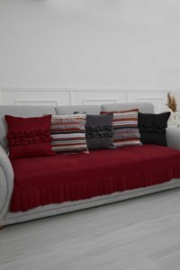 Aisha's Design KO-29 Polyester Örgü Pileli Süngersiz Düz Bordo Tekli Koltuk Örtüsü 90x210 cm
