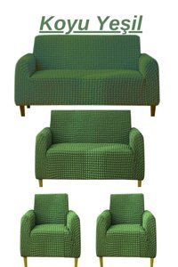 E Bahar Polyester Bürümcük Jakarlı Süngersiz Armürlü Giydirmeli Yeşil Yedili Koltuk Örtüsü 180x230 cm