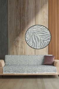Ladynil Pamuklu Saçaklı Süngersiz Geometrik Desenli Yeşil Tekli Koltuk Örtüsü 160x210 cm
