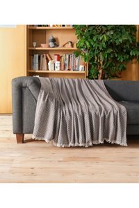 Mokita Home Pamuklu Saçaklı Süngersiz Çizgili Kahverengi Tekli Koltuk Örtüsü 170x210 cm