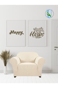 Uy Style Tekstil Polyester Likralı Süngerli Armürlü Giydirmeli Bej Tekli Koltuk Örtüsü 70x115 cm