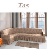 Heytgah Likralı Jakarlı Süngersiz Damask Desenli Giydirmeli Gri L Koltuk Koltuk Örtüsü 400x550 cm