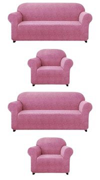 Uytm Likralı Jakarlı Süngerli Çizgili Giydirmeli Pembe Dörtlü Koltuk Örtüsü 180x230 cm