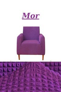 E Bahar Polyester Bürümcük Jakarlı Süngersiz Armürlü Giydirmeli Mor Tekli Koltuk Örtüsü 80x120 cm