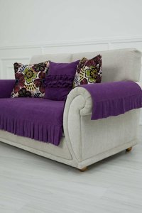 Aisha's Design KTK-4 Polyester Örgü Pileli Süngersiz Düz Mor İkili Koltuk Örtüsü 34x48 cm
