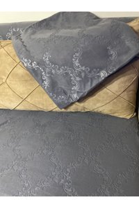 Ebruli Butik Pamuklu - Polyester Polar Jakarlı Süngersiz Gri Tekli Koltuk Örtüsü 75x55 cm