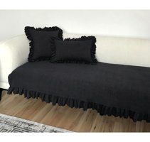 Lilyum Kadife Fırfırlı Süngersiz Petek Desenli Gri Tekli Koltuk Örtüsü 170x100 cm