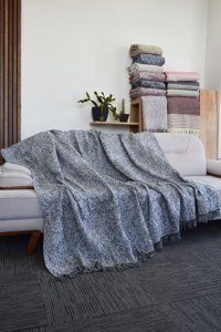 Mutlu Çeyiz Diva Pamuklu Püsküllü Süngersiz Çizgili Haki Tekli Koltuk Örtüsü 170x220 cm