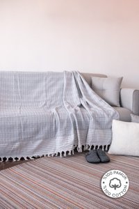 Mahi Store Pamuklu Püsküllü Süngersiz Çizgili Gri Tekli Koltuk Örtüsü 170x210 cm