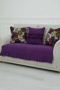 Aisha's Design KO-28 Polyester Örgü Pileli Süngersiz Düz Mor İkili Koltuk Örtüsü 34x48 cm