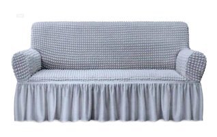Uygar Home Pamuklu - Polyester Bürümcük-Likralı Drapeli Süngerli Petek Desenli Giydirmeli Gri Tekli Koltuk Örtüsü 180x230 cm
