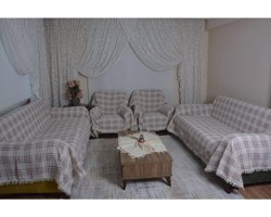 Buldan Pamuklu Kanvas Püsküllü Süngersiz Ekoseli Bordo Sekizli Koltuk Örtüsü 180x320 cm
