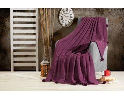 Taclove Yünlü Likralı Ponponlu Süngersiz Bordo Tekli Koltuk Örtüsü 130x170 cm