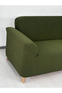 Defne Home Pamuklu - Polyester Likralı Jakarlı Süngersiz Armürlü Giydirmeli Haki Tekli Koltuk Örtüsü 180x230 cm