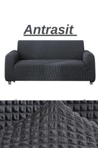 E Bahar Polyester Bürümcük Jakarlı Süngersiz Armürlü Giydirmeli Gri Üçlü Koltuk Örtüsü 180x230 cm