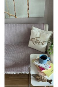 Lapipa Pamuklu Saçaklı Süngersiz Çizgili Bordo Tekli Koltuk Örtüsü 170x210 cm