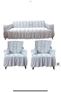 Iydgah Polyester Fırfırlı Süngersiz Damask Desenli Giydirmeli Gri Üçlü Koltuk Örtüsü 180x230 cm
