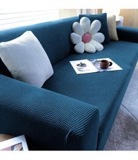 Akyol Home Pamuklu - Polyester Süngersiz Armürlü Giydirmeli Lastikli Mavi Tekli Koltuk Örtüsü 80x120 cm