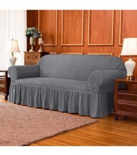 Ak Lale Polyester Bürümcük Fırfırlı Süngersiz Petek Desenli Giydirmeli Lastikli Gri Tekli Koltuk Örtüsü 180x230 cm