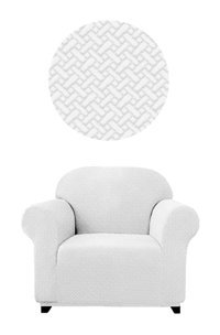 Elgeyar Polyester Likralı Jakarlı Süngersiz Armürlü Giydirmeli Beyaz Tekli Koltuk Örtüsü 75x120 cm