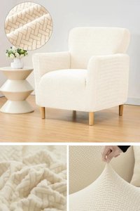 Akyol Home Pamuklu - Polyester Süngersiz Hasır Desenli Giydirmeli Lastikli Bej Tekli Koltuk Örtüsü 60x80 cm