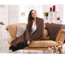 Salteks Akrilik Örgü Ponponlu Süngersiz Kahverengi Tekli Koltuk Örtüsü 130x170 cm