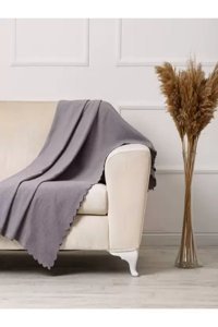 Önfem Home Collection Pamuklu Tay Tüyü Jakarlı Süngersiz Çizgili Gri Tekli Koltuk Örtüsü 175x210 cm