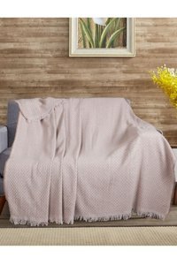 Bumedo Pamuklu Kanvas Saçaklı Süngersiz Armürlü Kahverengi Üçlü Koltuk Örtüsü 170x210 cm