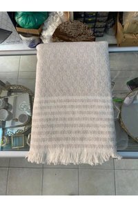 Buldan Pamuklu Kanvas Saçaklı Süngersiz Armürlü Bej Tekli Koltuk Örtüsü 175x210 cm