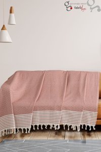 Fabric Box Elmas Pamuklu Püsküllü Süngersiz Geometrik Desenli Kaymaz Gri Tekli Koltuk Örtüsü 170x301 cm