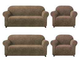 Eldost Ticaret Polyester Likralı Jakarlı Süngersiz Armürlü Giydirmeli Kahverengi Sekizli Koltuk Örtüsü 180x230 cm