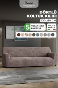 Paulato Mikrofiber Likralı Jakarlı Süngersiz Çizgili Giydirmeli Kahverengi Dörtlü Koltuk Örtüsü 250x310 cm