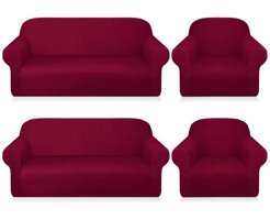 Eldost Ticaret Polyester Likralı Jakarlı Süngersiz Armürlü Giydirmeli Bordo Sekizli Koltuk Örtüsü 180x230 cm