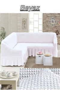 Uytm Polyester Bürümcük-Likralı Drapeli Süngerli Çizgili Giydirmeli Beyaz Tekli Koltuk Örtüsü 400x550 cm